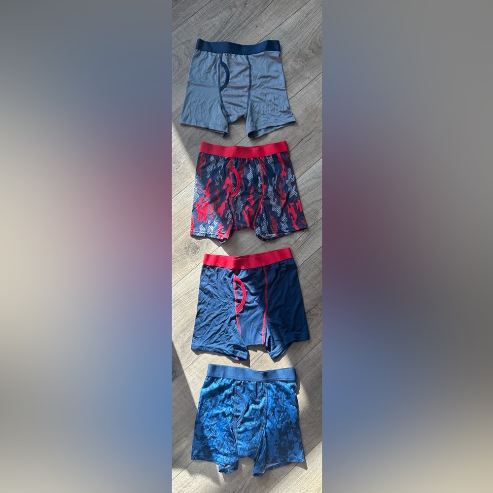 4 Pack Boys L (10-12) Boxer Briefs Set - Blue, Red, Gray